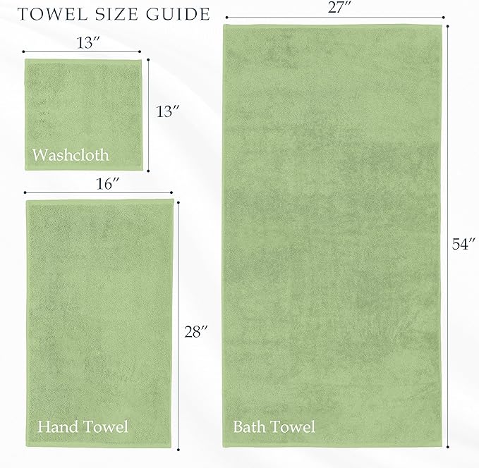 Mocassi Luxury 100% Turkish Cotton 2-Pack Bath Towel Set- Ultra Soft, Quick Dry Highly Absorbent 27 x 54 inch Premium Spa Hotel Quality 2PC Bath Towels - Luxurious Soft Bathroom Towels, Sage