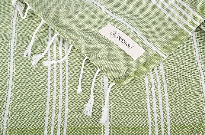 Bersuse Towels Anatolia XL Beach Blanket Throw Blanket Turkish Towel 100% Cotton Extra-Large Quick-Dry Lightweight Premium Peshtemal Towel - 61x82 Inches, Olive Green (Set of 6)