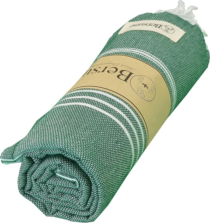 Bersuse Towels Anatolia XL Beach Blanket Throw Blanket Turkish Towel 100% Cotton Extra-Large Quick-Dry Lightweight Premium Peshtemal Towel - 61x82 Inches, Forest Green (Set of 6)