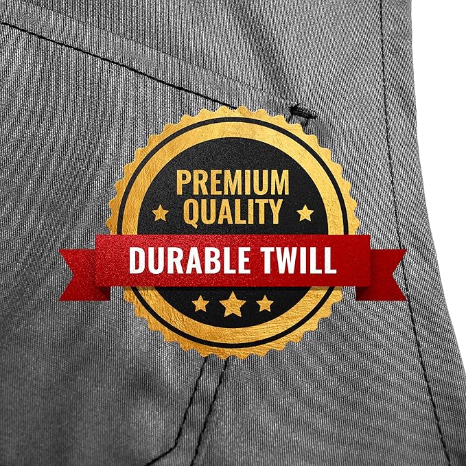 Under NY Sky Essential Armor Gray Apron – Cross-Back with Durable Twill and Leather Reinforcement – Adjustable for Men and Women – Pro Chef, Tattoo Artist, Baker, Barista, Bartender, Server Aprons