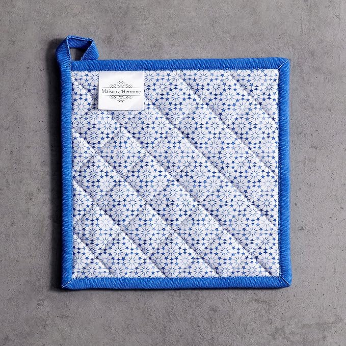 Maison d' Hermine Pot Holders 100% Cotton Heat Resistant Potholders 8" x 8" Hot Pads with Loop BBQ Cooking Baking Gifts for Mothers Day Handling Hot Pans Spring/Summer (Pack of 2, Passiflora)