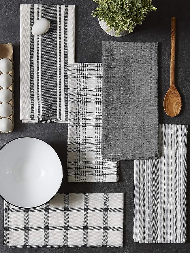 DII Assorted Woven, Kitchen Dishtowel Set, 18x28, Gray, 5 Piece