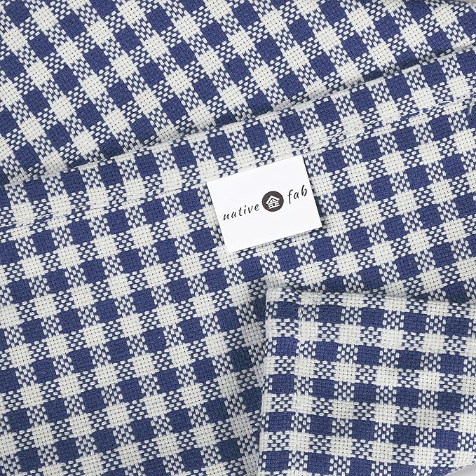 Native Fab Set of 4 Gingham Mini Check Cloth Dinner Napkins 100% Cotton 16x16 inches Soft Comfortable Absorbent Restaurant Hotel Quality - Easy Care Washable Wedding Daily Everyday Use - Blue
