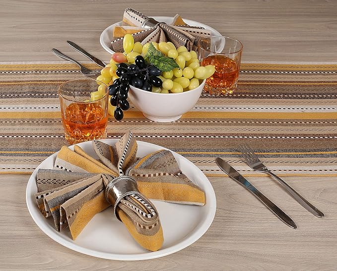 Lightnpro Salsa Stripes Cloth Napkins Set of 12 – Wedding, Christmas & Holiday Table Napkins, Machine Washable Cloth Napkins for Special Occasions & Everyday Use - 18x18 Inch Beige Multi