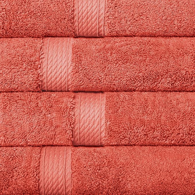 SUPERIOR Egyptian Cotton Pile 10 Piece Towel Set, Includes 2 Bath, 4 Hand, 4 Face Towels/Washcloths, Ultra Soft Luxury Towels, Thick Plush Essentials, Guest Bath, Spa, Hotel Bathroom, Coral
