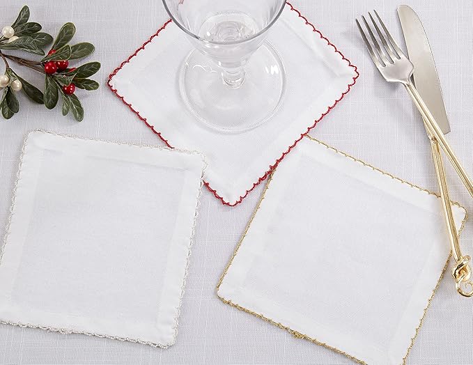 SARO LIFESTYLE Whip Stitched Table Napkins (Set of 4), Silver, 6" (1442.S6S)