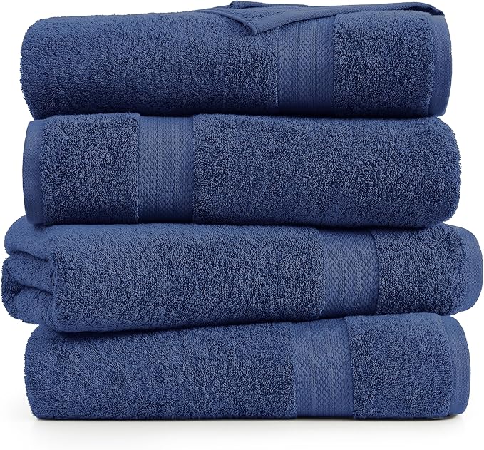 LANE LINEN 100% Cotton Bath Sheets 4 Pack (35"x66") - Fade Resistant, Machine Washable, Soft & Highly Absorbent - Hotel Quality, Extra Large Bathroom Towel Sets - Ideal for Family, Guests - Navy Blue