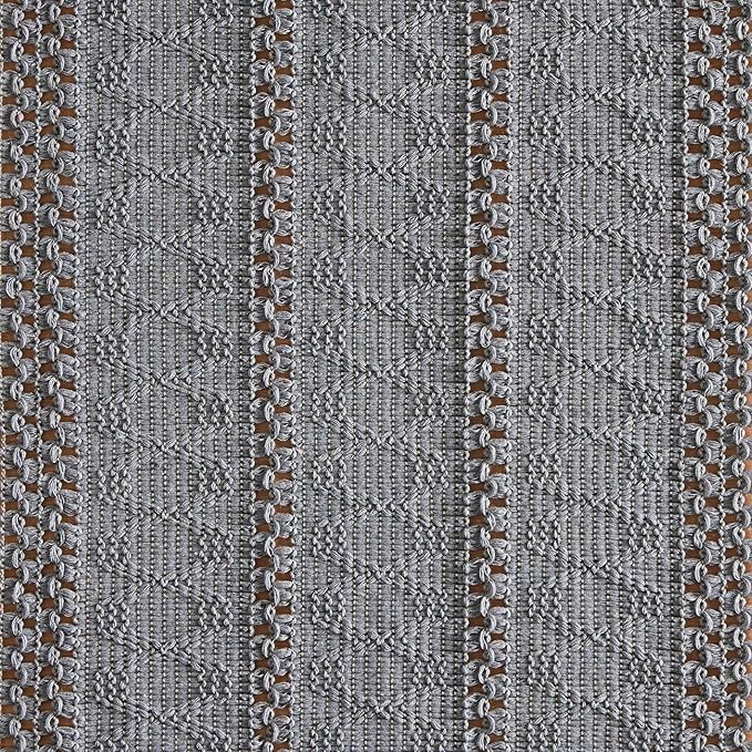 ZeeMart Macrame Style Boho Table Runner, Blue Grey Table Runners 48 Inches Long, Farmhouse Woven Home Decor, 12x48 Inch, Light Blue Grey