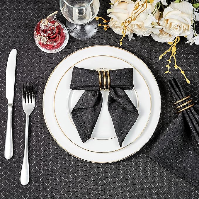 Cloth Napkins Set of 8 – Square 17x17 Inch Jacquard Fabric Polyester Washable Reusable Cloth Napkins for Kitchen Dinner Dining Restaurants Wedding Party Banquet Table (Black)