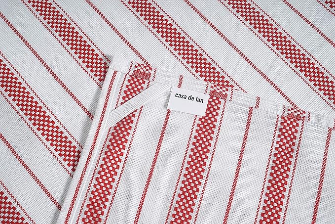 Kitchen Towels Set – Pack of 3 (20’’ x 30’’) Extra Large Premium Cotton Dish Towels for Kitchen – Chain Stripe Towels – Absorbent – 100% Cotton – with Hanging Loop – Red