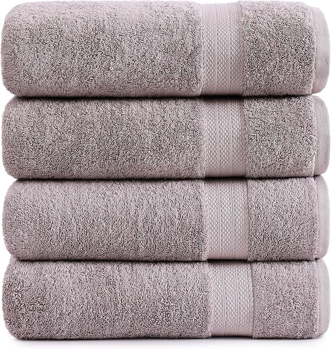 LANE LINEN 100% Mercerized Cotton Bath Sheets Set of 4 (35"x66") - Premium Quality Ring Spun Tech, Eco Friendly Extra Large Towel Sets - Oeko-TEX Certified, Daily Use Bathroom Towels - Platinum