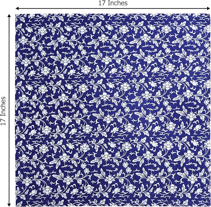 COTTON CRAFT Cloth Napkins – Set of 12 Pure Cotton Twill 6 Blue on White & 6 White on Blue Printed Reusable Napkins with Mitered Corners – Dinner Lunch Soft Absorbent Machine Washable - 17 x 17