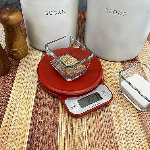 Escali Telero Digital Food Scale, High Precision Kitchen Scale for Cooking, Baking, Portion Control, Meal Prep, Weigh in Grams and Ounces, 11 lb Capacity, Red (T136)