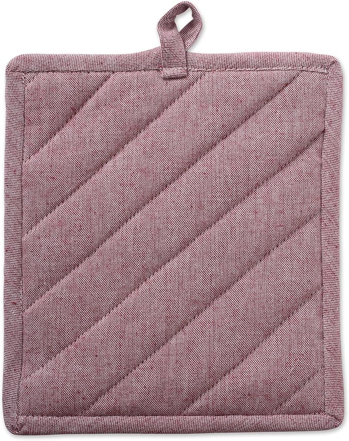 DII 100% Cotton Solid Chambray Kitchen Set, Potholders, Barn Red, 2 Piece