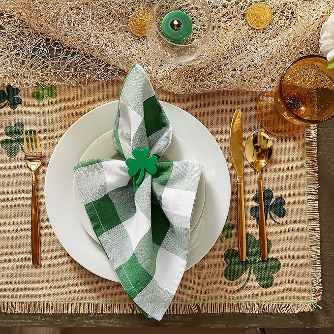 DII Buffalo Check Collection, Classic Farmhouse Cloth Napkin Set, 20x20, Green & White, 6 Piece