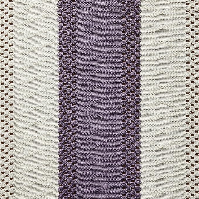 ZeeMart Macrame Style Bicolor Stitching Table Runner, 14 x 72 Inch Purple/Ivory, Boho Purple Table Runners 72 Inches Long, Farmhouse Woven Home Decor