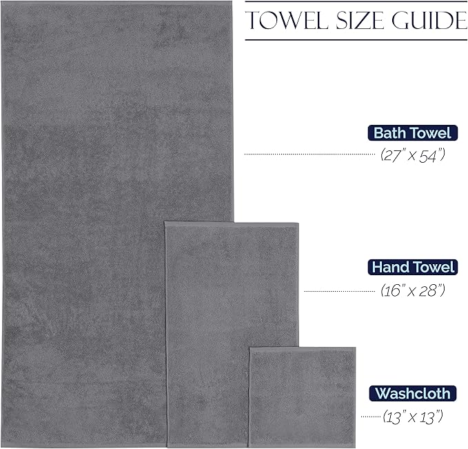 Elegant Comfort Premium Cotton 8-Piece Towel Set, Includes 4 Washcloths, 2 Hand Towels and 2 Bath Towels, 100% Turkish Cotton - Highly Absorbent and Super Soft Towels for Bathroom, Grey
