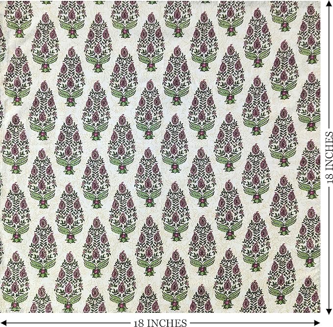 Craftbot Soft Cotton Dinner Napkins 18x18 inches - Washable Thin Cloth Napkins Set of 6 - Everyday Use or Dinner Party and Event - Beige with Green Floral Pattern LIGHTWEIGHT Indian Block Print Fabric