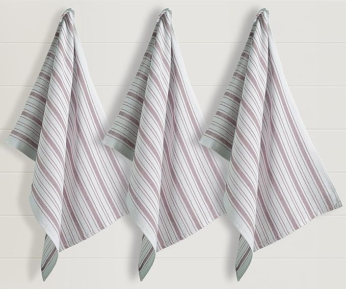 Kitchen Towels Set – Pack of 3 (20’’ x 30’’) Extra Large Premium Cotton Dish Towels for Kitchen – Basket Weave Towels – Absorbent – 100% Cotton – with Hanging Loop – Dark Pink