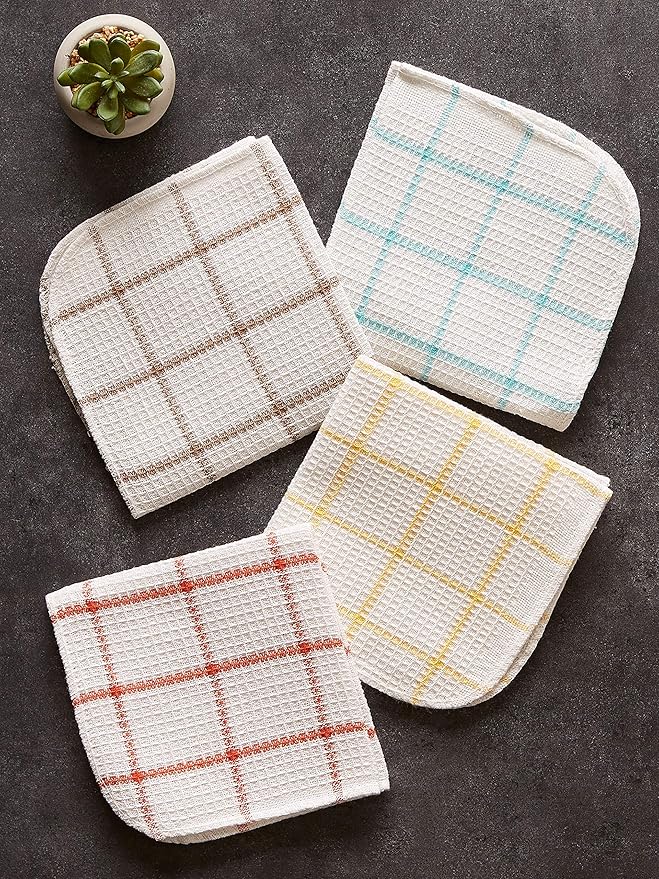 DII Scrubber Dishcloths Collection Windowpane Dishrag Set, 12x12, White/Stone Stripe, 6 Piece (Pack of 12)