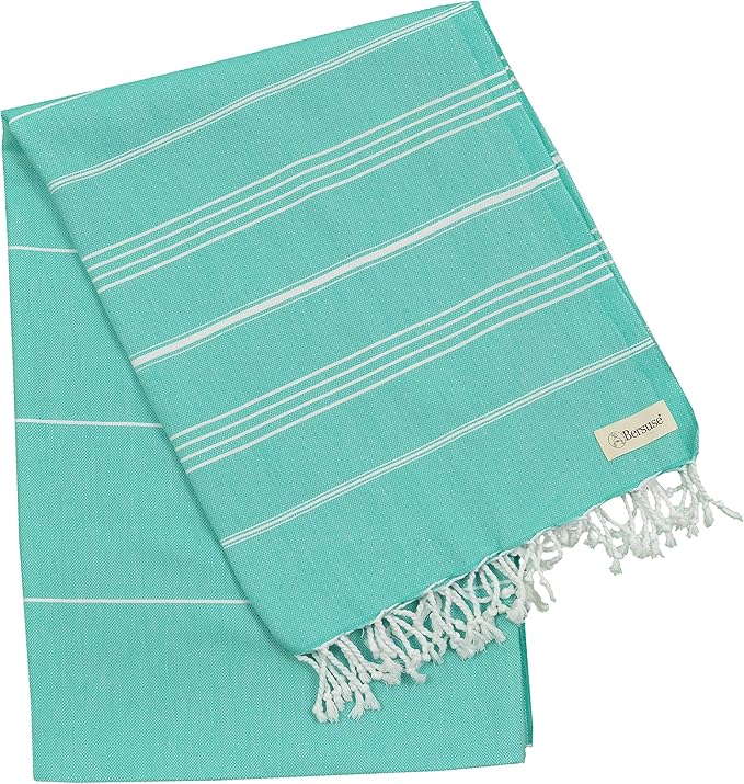 Bersuse Towels Anatolia XL Beach Blanket Throw Blanket Turkish Towel 100% Cotton Extra-Large Quick-Dry Lightweight Premium Peshtemal Towel - 61x82 Inches, Mint Green (Set of 3)