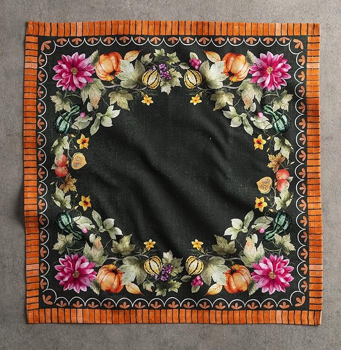 Maison d' Hermine Cloth Napkins Set of 4 100% Cotton for Thanksgiving Christmas Decorations Everyday Reusable Square Fall Napkins Cloth Washable Dinner Party (Pumpkin Garden - Dark Green, 20"x20")