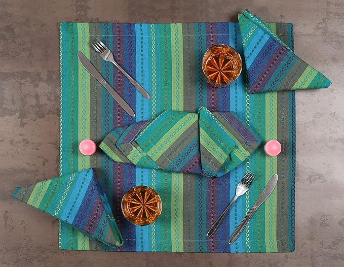 Ramanta Home Salsa Stripe Teal Oversized Cloth Napkins 20x20 Inches, Cotton Soft & Durable Table Napkin Ideal for Weddings, Restaurant, Washable Kitchen Fabric for Everyday Use