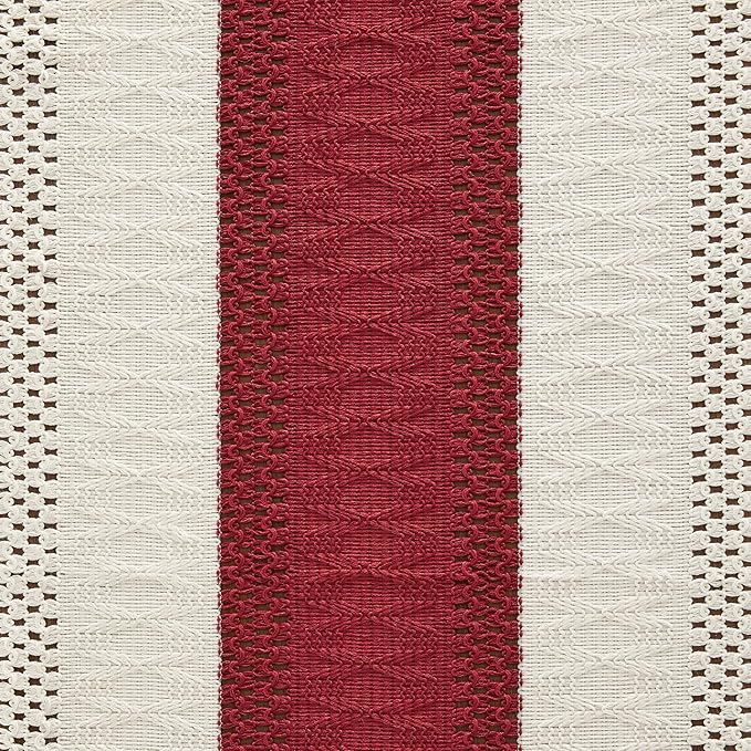 ZeeMart Macrame Style Bicolor Stitching Table Runner, 14 x 48 Inch Red/Ivory, Boho Red Table Runners 48 Inches Long, Farmhouse Woven Home Decor
