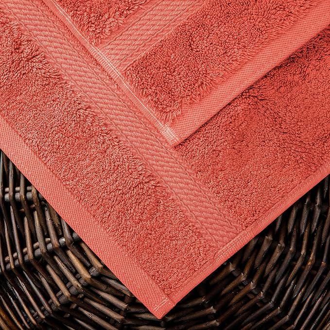 SUPERIOR Egyptian Cotton Pile 10 Piece Towel Set, Includes 2 Bath, 4 Hand, 4 Face Towels/Washcloths, Ultra Soft Luxury Towels, Thick Plush Essentials, Guest Bath, Spa, Hotel Bathroom, Coral