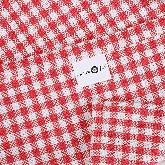Native Fab Red Gingham Mini Check Cloth Dinner Napkins - 16x16 inches, Set of 12, Soft, Absorbent, Cotton Napkins - Reusable Fabric Napkins for Everyday Use, Lunch, Wedding, Gift, Christmas - Red