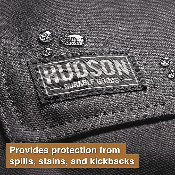 Hudson Durable Goods Deluxe Edition Waxed Canvas Tool Apron for Men and Women, Heavy Duty Work Apron with Pockets for Tools, Adjustable Crossback Straps - Grey