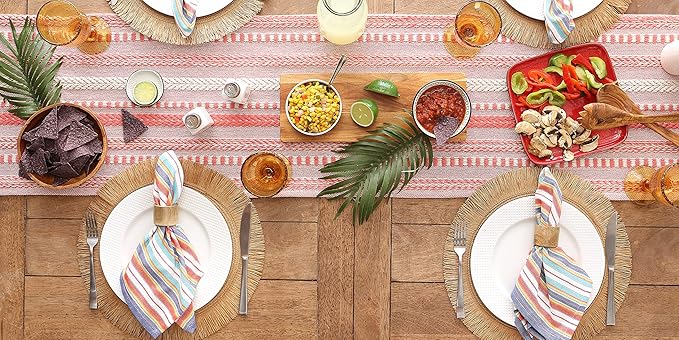DII Farmhouse Braided Stripe Table Runner Collection, 15x72 (15x77, Fringe Included), Spice