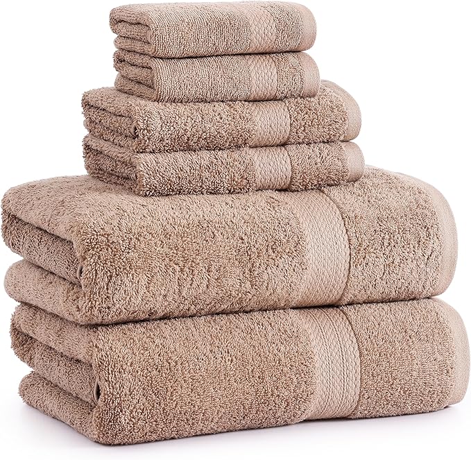 LANE LINEN 100% Cotton Towels Set - 6 Piece value pack - Soft, Absorbent & Durable - 2 Bath, 2 Washcloths, 2 Hand Towels for Bathroom - Ideal for Home, Spa & Gym - Quality You Can Trust - Taupe
