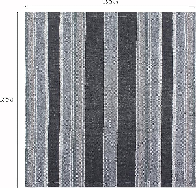 COTTON CRAFT Cloth Napkin - Set of 12 Pure Cotton Slub Woven Dinner Napkins - Thick Durable Absorbent Washable Reusable Napkin - Everyday Lunch Brunch Party Holiday Table Gift - 18x18 - Grey Stripe