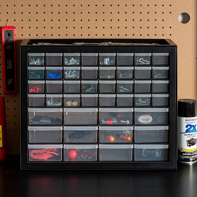 IRIS USA Small Parts Storage, Made in USA, Cabinet, 44-Drawer Organizer for Screws, Nuts, Bolts, Electronics, Hardware, Beads, Crafts, Building Bricks, Stackable Garage Storage – Black