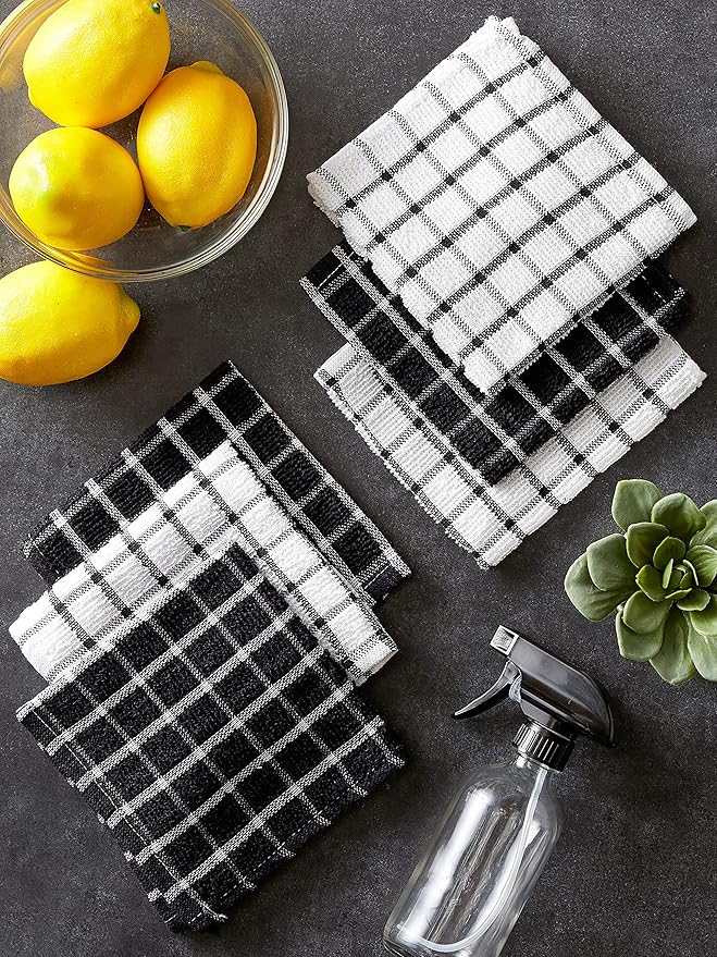 DII Basic Terry Collection Windowpane Dishcloth Set, 12x12, Black, 6 Piece