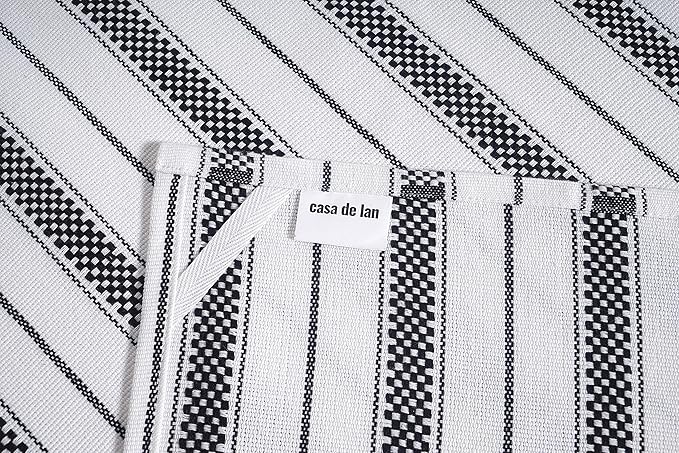 Kitchen Towels Set – Pack of 3 (20’’ x 30’’) Extra Large Premium Cotton Dish Towels for Kitchen – Chain Stripe Towels – Absorbent – 100% Cotton – with Hanging Loop – Black