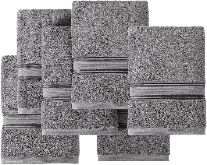 LANE LINEN Luxury Bath Towels Set of 6 (24" x 48") - 100% Cotton, Quick Dry, Soft Bathroom Towels - Cool Grey