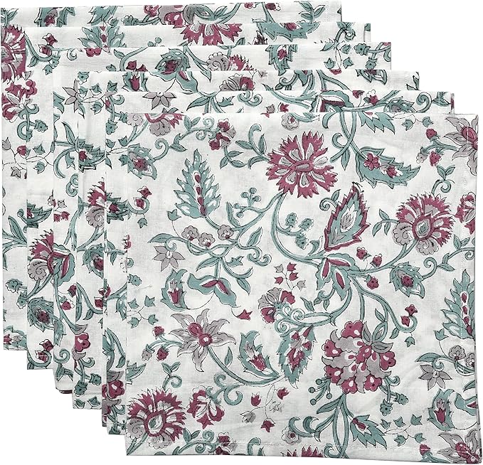 CPC Cloth Napkins Set of 4 Cotton Printed Dinner Hand Print Napkins I Wedding Cocktail Cloth Floral Napkins I 18x18 in I Pink Flower