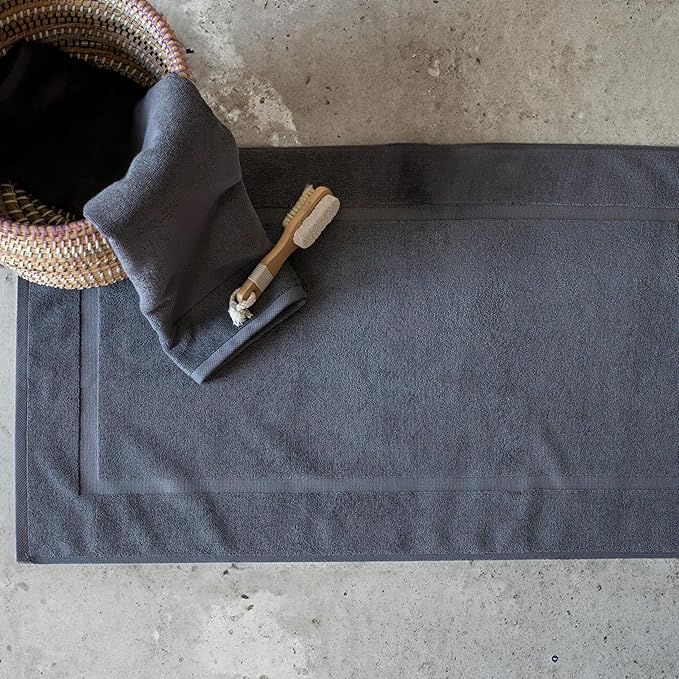 SALBAKOS 100% Turkish Cotton Bath Mat Towel Set of 2 Piece | 20x34 in Large Bath Mats | Luxury Hotel Quality, Thick, Absorbent, Quick Dry Bathmats for Bathroom & Toilet (Gray, 2 Bath Mats)