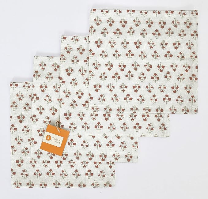TARAN LIVING Cotton Cloth Napkins Natural Reusable Fall Dinner Napkins Reusable Machine Washable Fabric for Events, Gift, Home Decor - 18"x18" - Set of 12 (Brown Floral (Pack of 12), 18x18 Inchs)