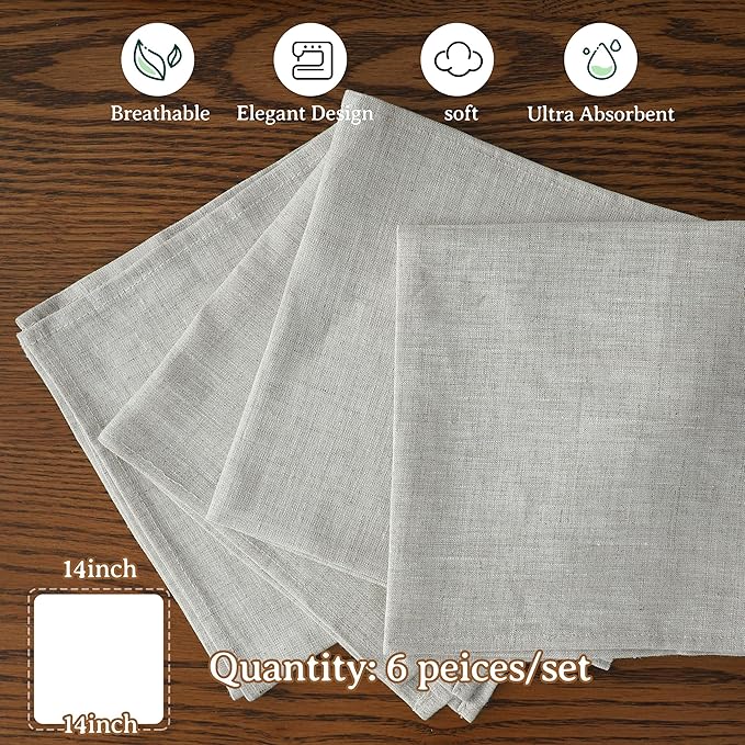 Simple&Opulence Linen Napkins Set of 6 – 100% Pure Linen Napkins for Spring, Easter, Mothers Day,Wedding, Party, Everyday Use Machine Washable and Reusable 14" x 14" Linen