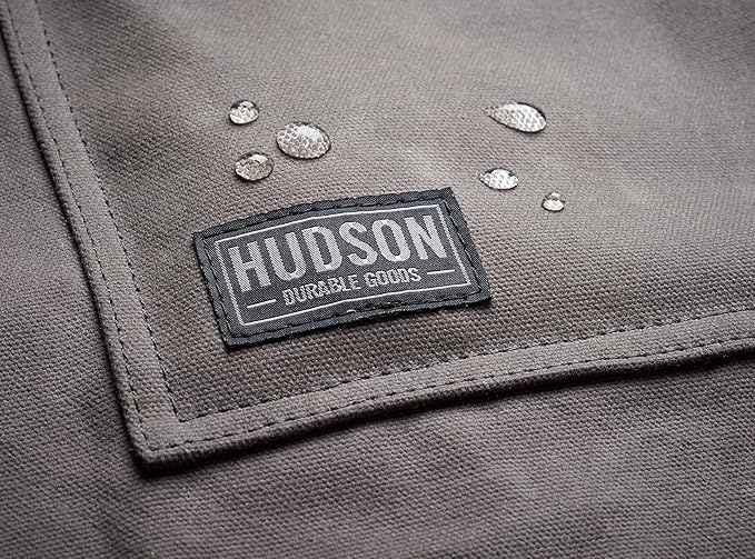 Hudson Durable Goods Heavy Duty Waxed Canvas Work Apron with Tool Pockets (Black), Cross-Back Straps & Adjustable M to XXL (Grey)