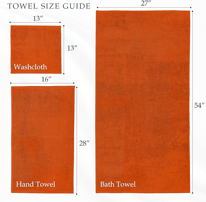 Mocassi Luxury 100% Turkish Cotton 2-Pack Bath Towel Set- Ultra Soft, Quick Dry Highly Absorbent 27 x 54 inch Premium Spa Hotel Quality 2PC Bath Towels - Luxurious Soft Bathroom Towels, Orange