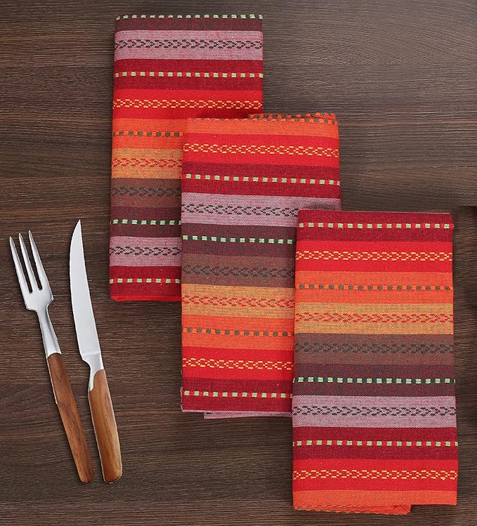 Lightnpro Christmas Red Multi Salsa Stripes Cloth Napkins Set of 12 - Wedding, Christmas & Holiday Table Cloth Napkins Machine Washable for Special Occasions & Everyday Use - 18x18 Inch Red Multi