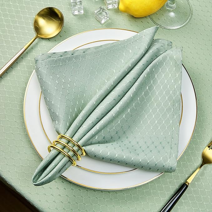 Cloth Napkins Set of 8 – Square 17x17 Inch Jacquard Fabric Polyester Washable Reusable Cloth Napkins for Kitchen Dinner Dining Restaurants Wedding Party Banquet (Sage Green)