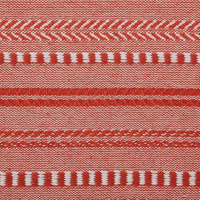 DII Farmhouse Braided Stripe Table Runner Collection, 15x108 (15x113, Fringe Included), Vintage Red