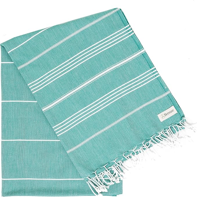 Bersuse Towels Anatolia XL Beach Blanket Throw Blanket Turkish Towel 100% Cotton Extra-Large Quick-Dry Lightweight Premium Peshtemal Towel - 61x82 Inches, Teal (Set of 3)