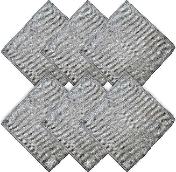 WHOOSH! Microfiber Cleaning Cloth, 6 Pack, Glasses and Screen Cleaning Cloth, Suitable for Car Screen, Computer, Laptop, iPad, MacBook, Smart Phone, Monitor, Eyeglasses, Watches (6 x 6 Inch), Grey