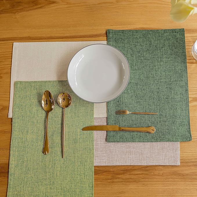 Demetex Spring Green Placemats Set of 4 Linen Textured Table Place Mats Heat Resistant Fabric Plate Mats for Party Holiday Dining Kitchen, Lime Green